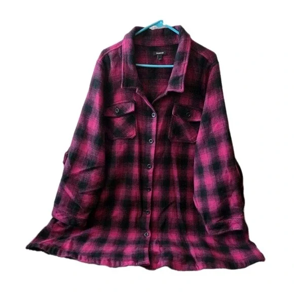 Torrid Women's 6 Pink Black Plaid Flannel Shirt Shacket Plus Size 30/32... - Picture 8 of 9